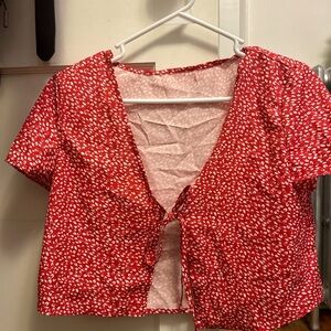 Small red and white tie in the front crop top